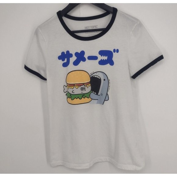 Hot Topic Samezu Shark & Seal Burger Ringer T-Shirt Womens M - Picture 1 of 5